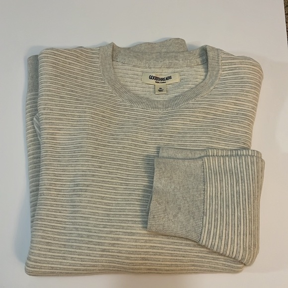 Goodthread Cotton Sweater Men's xL Gray Striped Waffle Knit Crew Neck Pullover - Picture 10 of 11